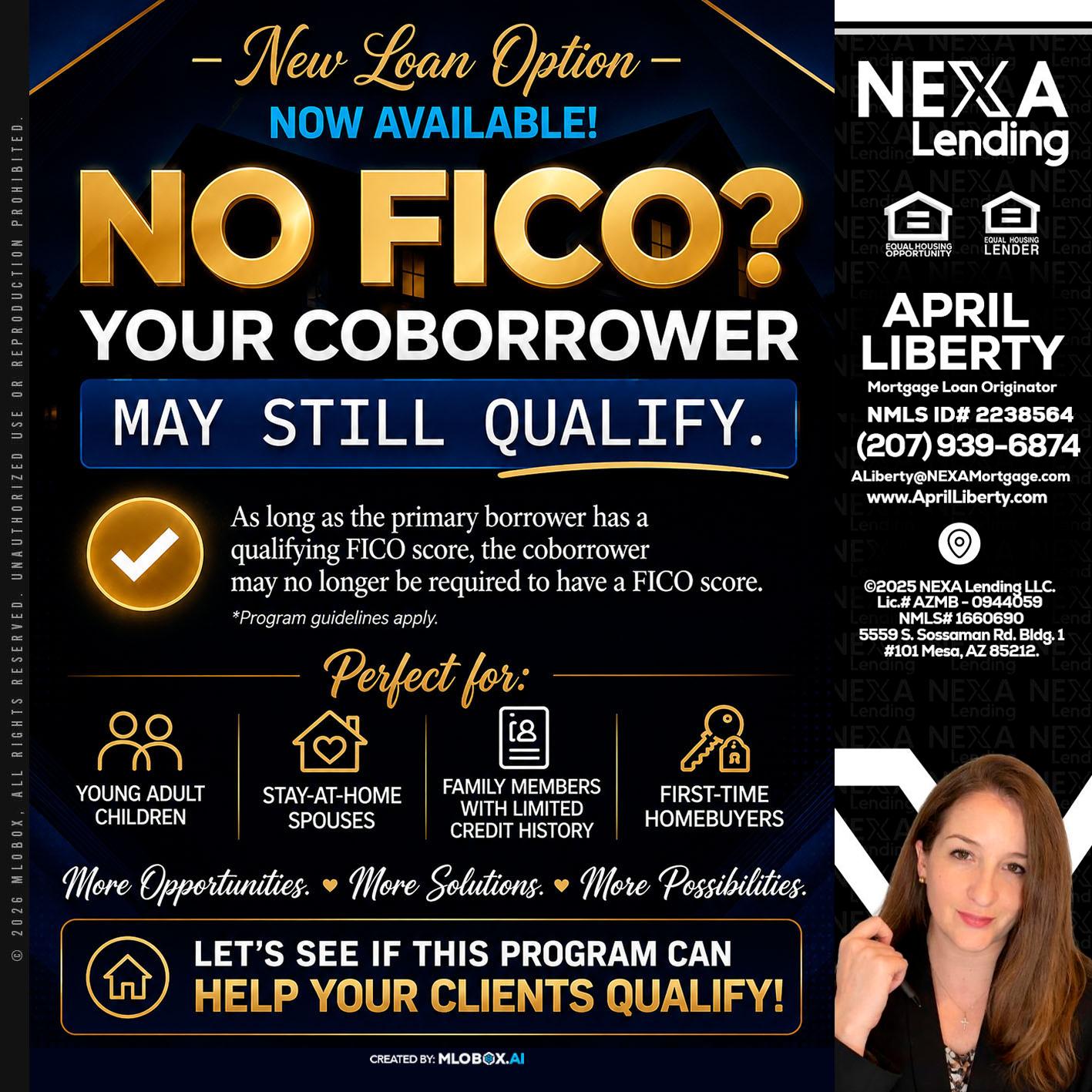 NO FICO - April Liberty -Mortgage Loan Originator